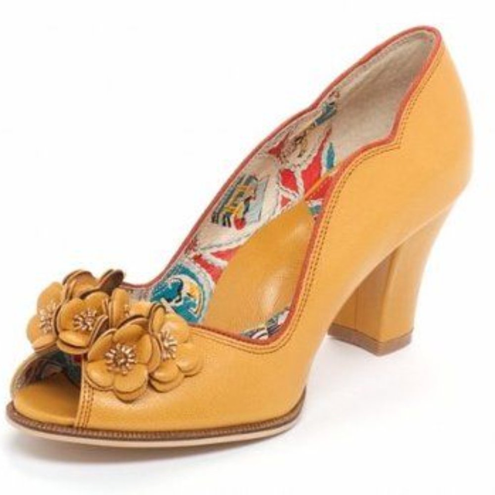 NEW - Miss L Fire Yellow Flora Open Toe Heel